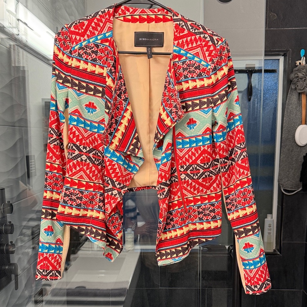 Bcbgmaxazria Red Multicolor Patterned Blazer - image 1